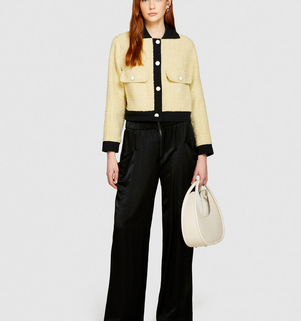 Bouclè jacket with contrast - women's jackets - Yellow | Sisley image number 1